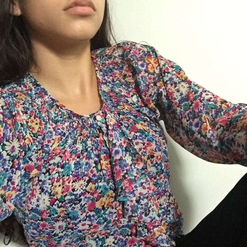 fashionable floral  3/4 sleeved button down shirt